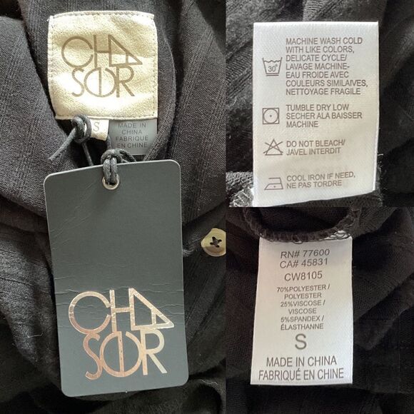 Chaser Black Ribbed Long Sleeve Popover Top Small NWT - Picture 5 of 5